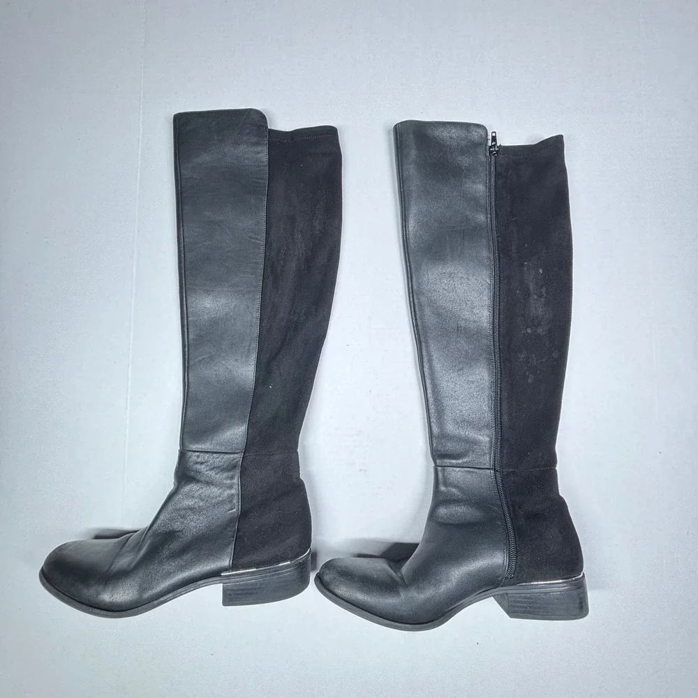 Alfani Ludlowe Black Leather Suede Tall Riding Boots Womens 9 Military Over Knee